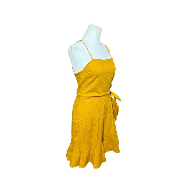 Express Dress Womens Small Yellow Mini Strappy Linen Feminine Boho Flapper Beach - Picture 9 of 12